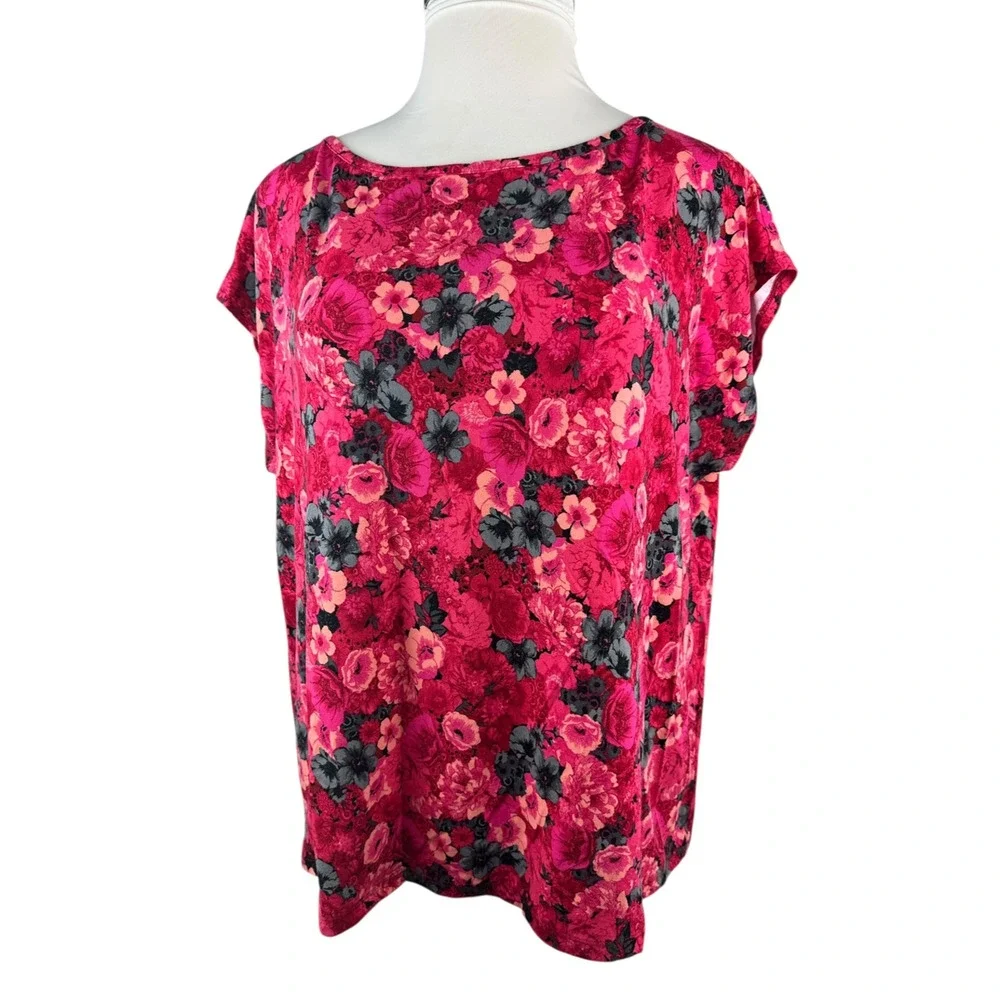 ✨2/$20 Talbots Floral Cap Sleeve Top Stretchy Knit 3Xp Plus Size 3X Petite - Picture 4 of 11